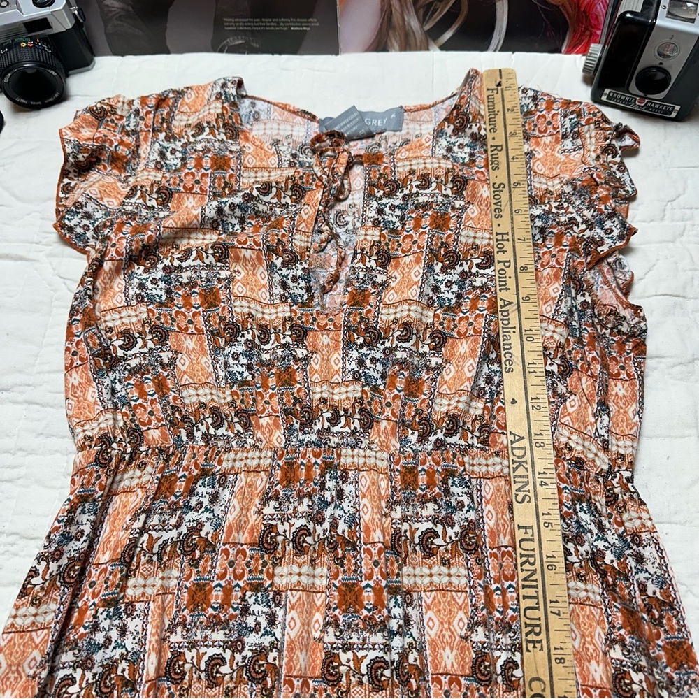 Boho Coral Midi Dress | Flowy Gathered Waist · Lark + Grey - Picture 6 of 11